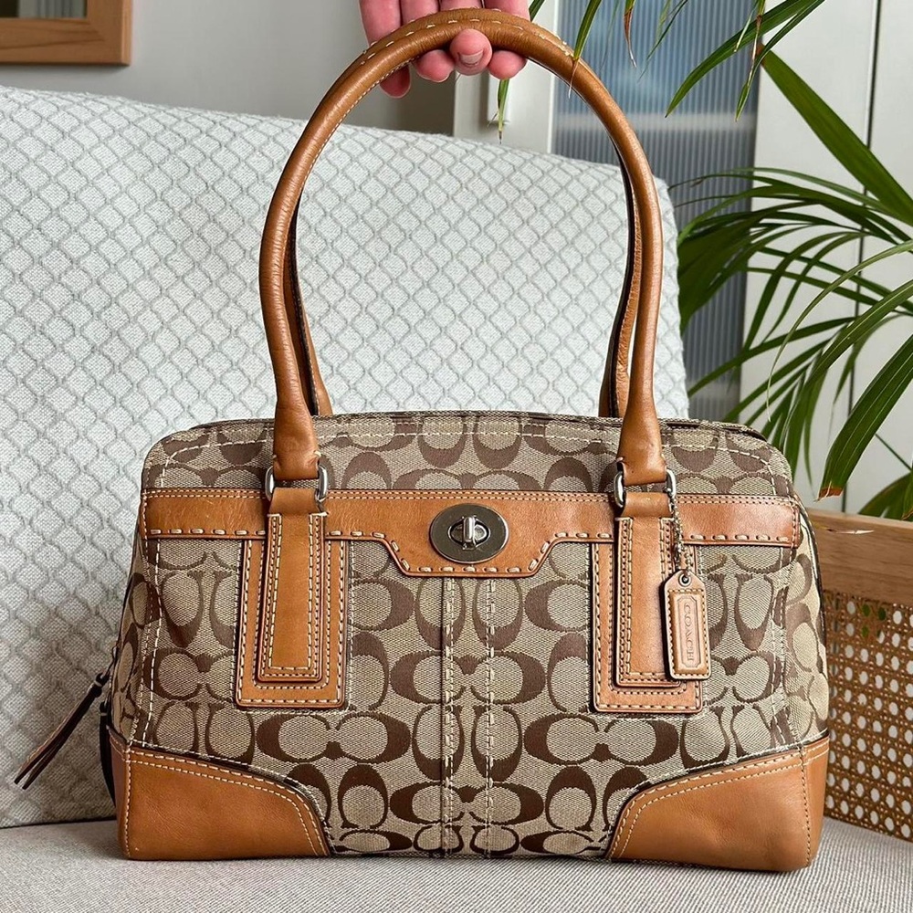 Coach Brown and Tan Signature Satchel